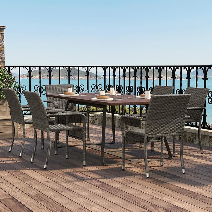 Yaheetech Set of 6 Stackable Outdoor Rattan Dining Chairs, All-Weather Armchair - Image 2