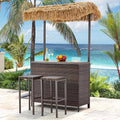 HOMREST Outdoor Tiki Bar Set, 3 Pieces Wicker Patio Bar Set w/2 Height Stools by HOMREST