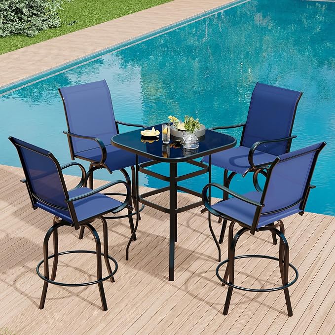 5 PCS Outdoor Bar Set with Outdoor Bistro Table and Chairs Set of 4, Bar Height - Image 2
