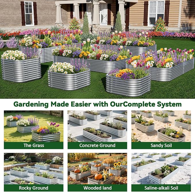 3 Pack Corrugated Galvanized Steel Raised Garden Bed Outdoor, Metal Above - Image 7