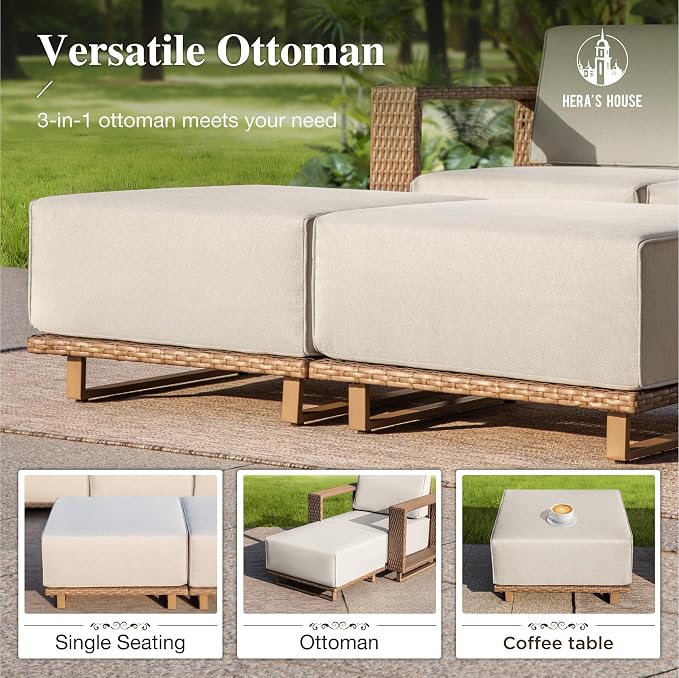 HERA'S HOUSE 6 Pieces Outdoor Rattan Furniture Set, 4 Sectional Patio Wicker - Image 5