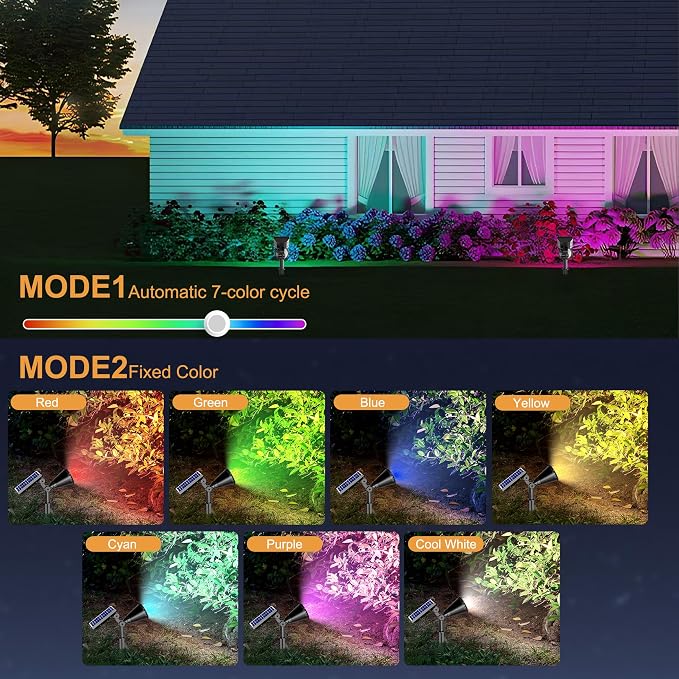 RGB Halloween Solar Spot Lights Outdoor, 36 LEDs Solar Lights Outdoor Color - Image 2