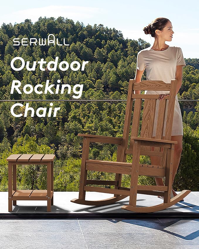 SERWALL Oversized Rocking Chair Outdoor, HDPE Outdoor Rocking Chair - Image 8