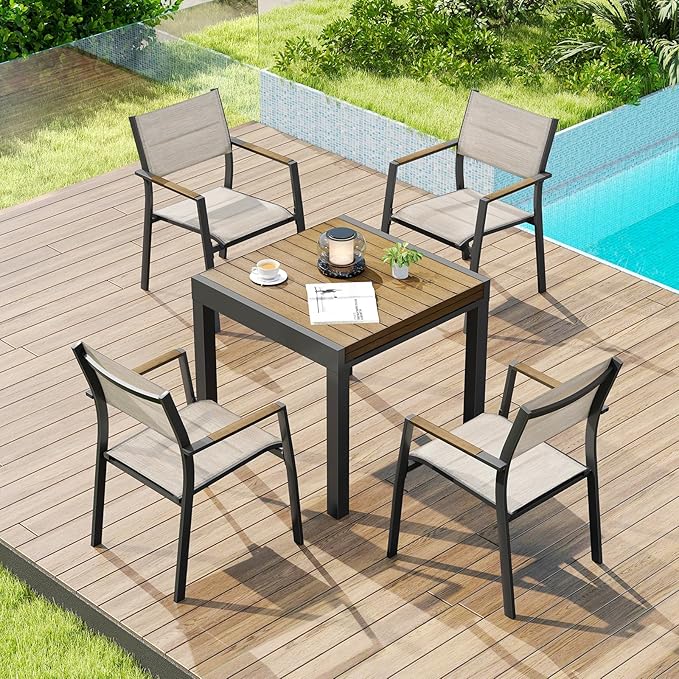 5 Pieces Expandable Patio Dining Set, Never-Rust Aluminum Outdoor Dining Table by SeeHill