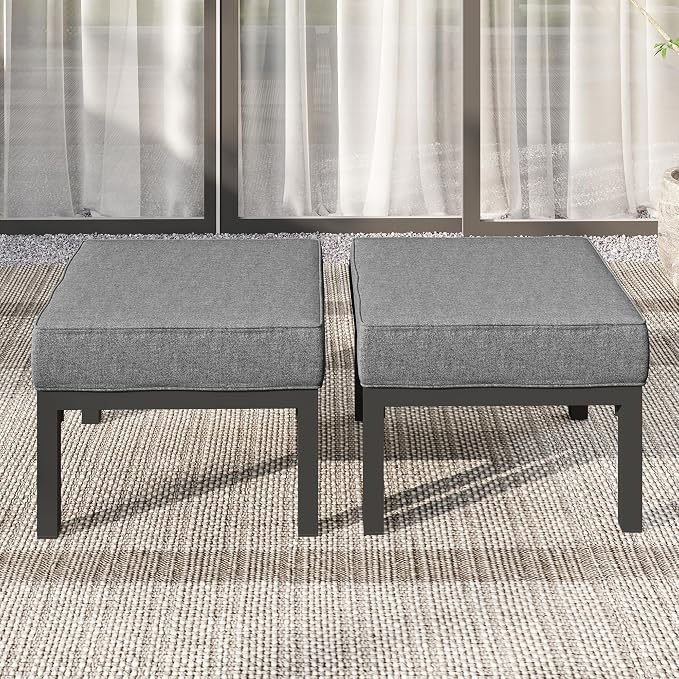 Solaste Outdoor Footstools Patio Ottoman Set of 2, Aluminum All-Weather Outdoor by Solaste