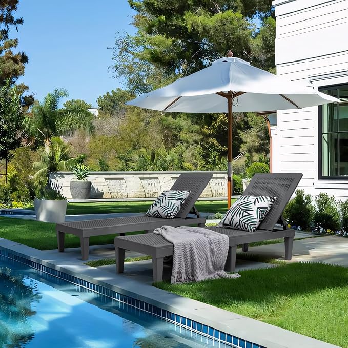 Greesum Outdoor Chaise Lounge Chair Set of 2, Waterproof 5-Position Adjustable - Image 2