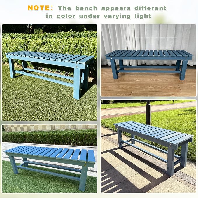 Outdoor Garden Wood Bench, 3-Person Weatherproof Wooden Bench Park Narrow Bench - Image 9
