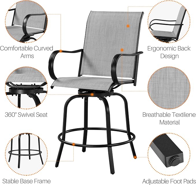 Yaheetech Patio Swivel Barstools Outdoor Chairs Set of 2, High Bistro Stools - Image 5