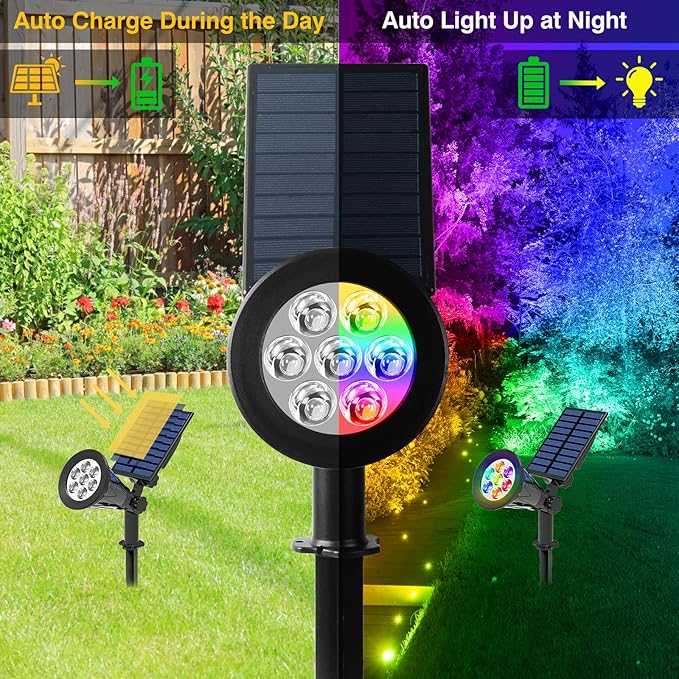 T-SUN Solar Spotlights, Color Changing 7 LED Waterproof Solar Garden Lights - Image 3