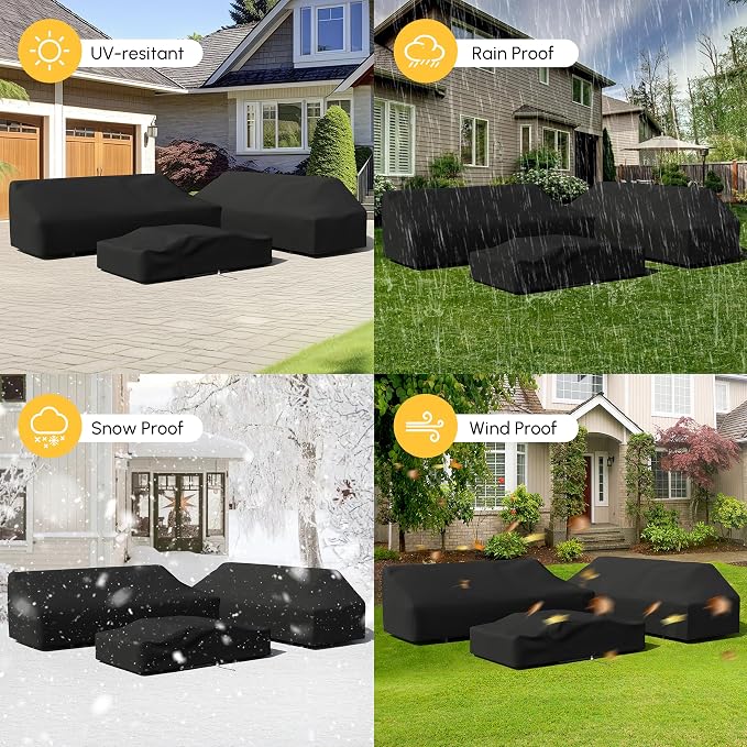 homary 6 Piece Aluminum & Teak Outdoor Sofa Set, Patio Conversation Sets - Image 3