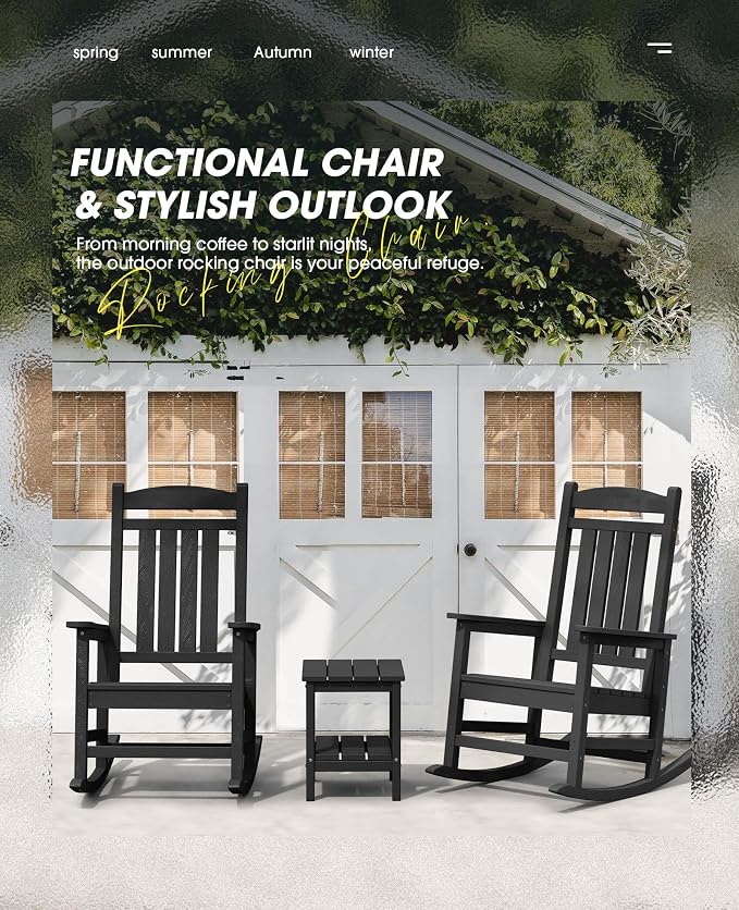 KINGYES Outdoor Rocking Chair Set of 2, High Density Polyethylene Patio Rocking - Image 4