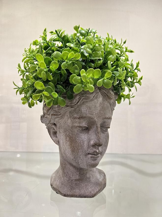 Abbott Collection Goddess Head Planter – Extra Small Cement Indoor and Outdoor - Image 6