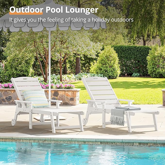 LUE BONA Outdoor Chaise Lounge Chairs Set of 2, HDPS Chaise Lounger, 5 - Image 2