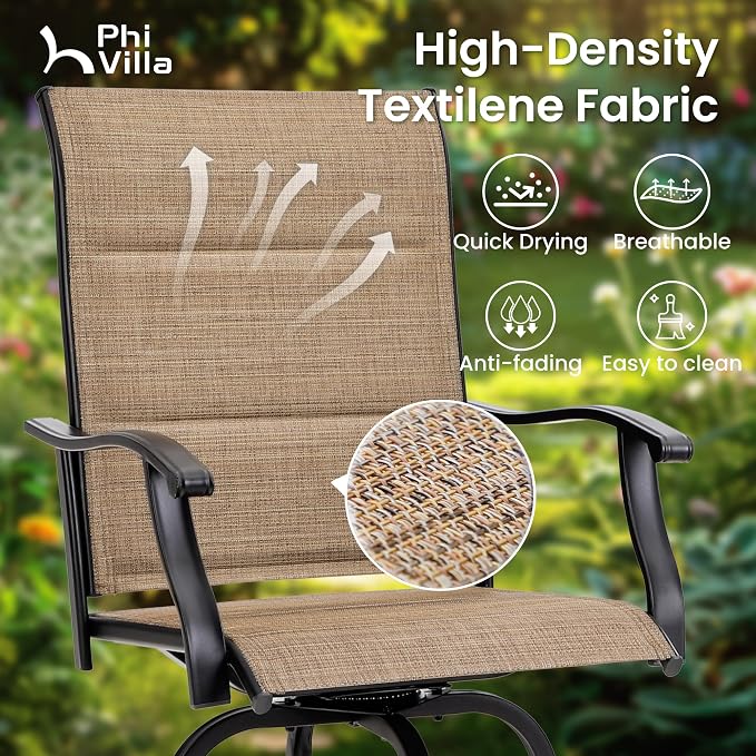 PHI VILLA Outdoor Bar Set with 4 Swivel Bar Height Patio Chairs, Wooden-Like - Image 4