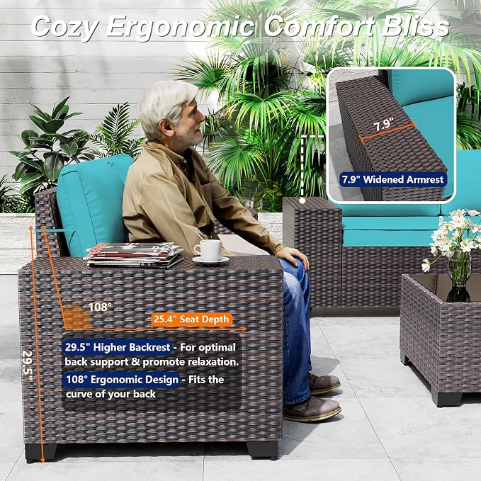 Outdoor Patio Furniture Set, 6 Pieces Outdoor Sectional Furniture High Backrest - Image 3