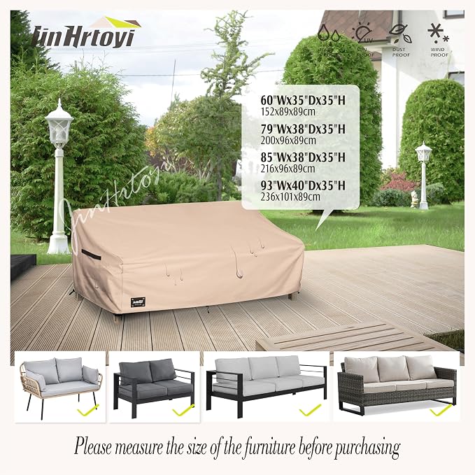 3-Seater Outdoor Couch Cover, 79Wx38Dx35H inches Outdoor Furniture Covers - Image 3