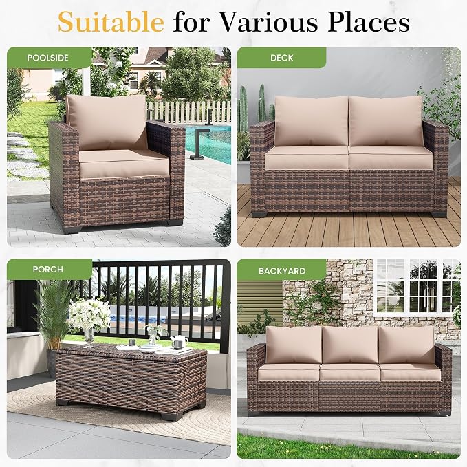 Amopatio Wicker Outdoor Sofa Single Armrest Chair 2 Pack, High Back Waterproof - Image 6