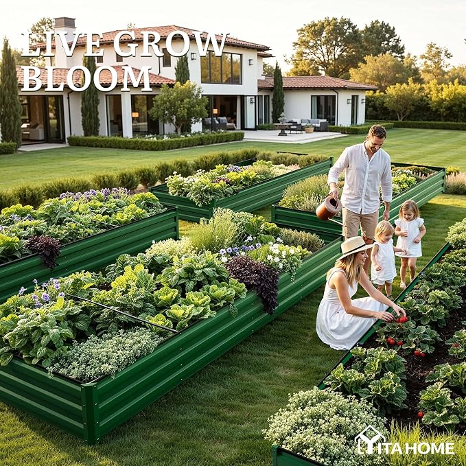 YITAHOME 4pcs 12x4x1 ft Galvanized Raised Garden Bed Kit, Large Metal Planter - Image 3