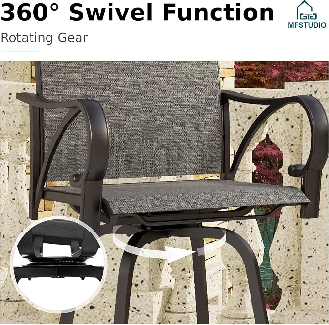 MFSTUDIO Outdoor Bar Stools Set of 4, Swivel Bar Height Patio Chairs Outdoor - Image 4