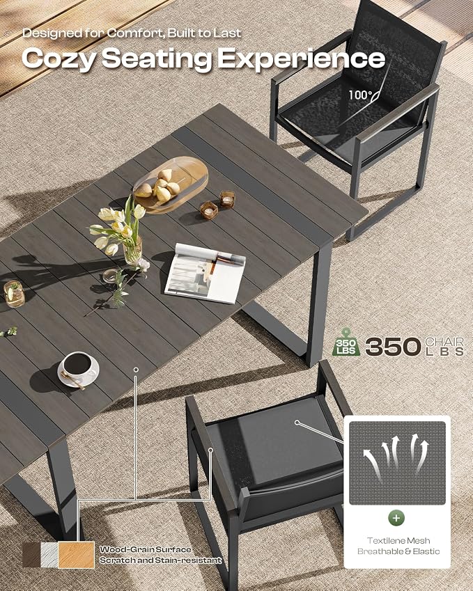Outdoor Table and Chairs of 4, Patio Dining Sets, HDPS + Aluminum Outdoor - Image 3