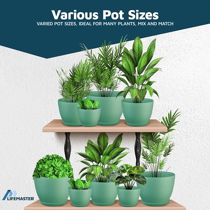 Mint Plant Pots with Drainage Holes & Saucers 3 Pack, Indoor & Outdoor - Image 4