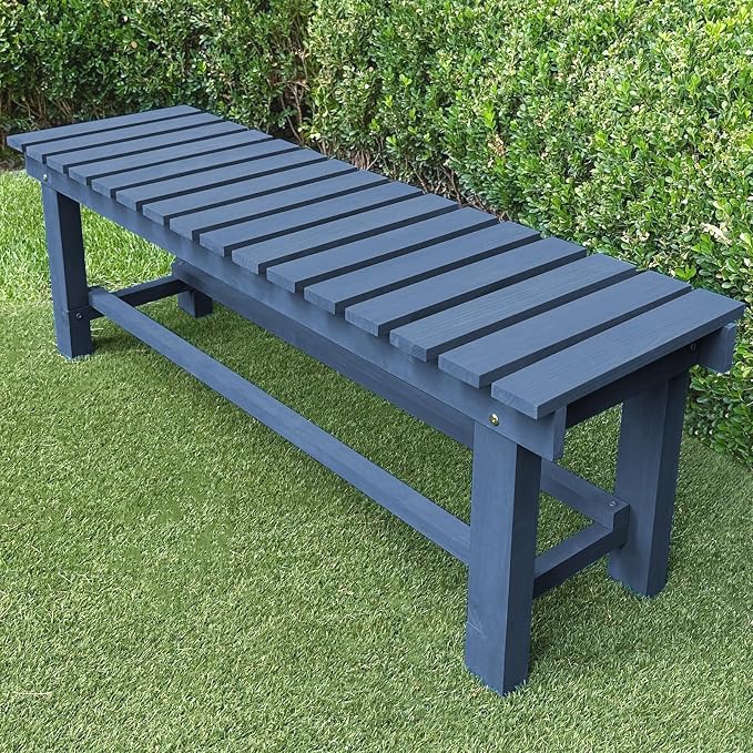 Outdoor Garden Wood Bench, 3-Person Weatherproof Wooden Bench Park Narrow Bench by LSPYYDS