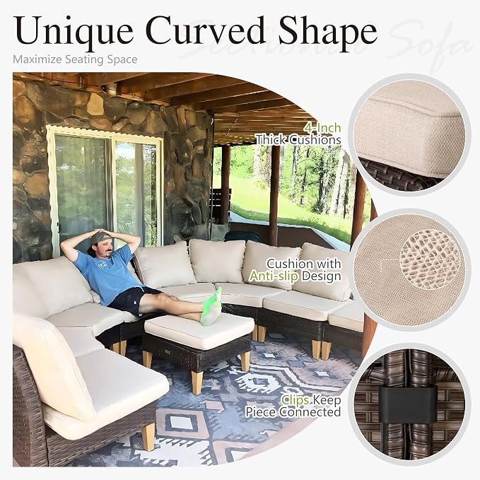 Sophia & William Large Half-Moon Outdoor Patio Furniture Set 9 Piece High Back - Image 5