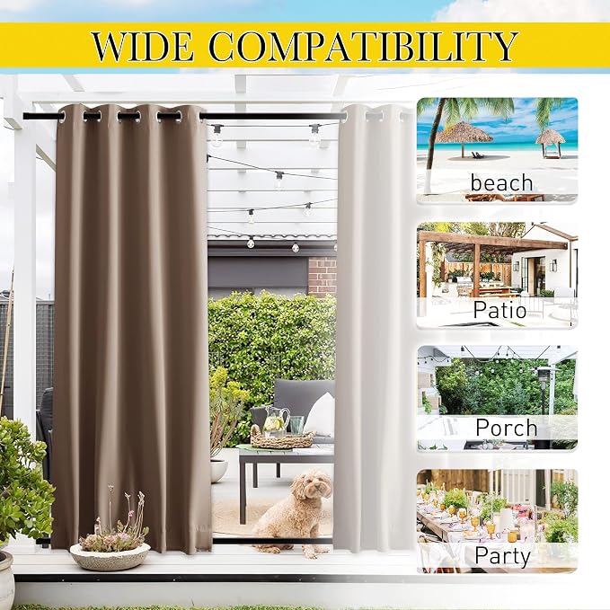 NICETOWN 2 Panels Blackout Waterproof Patio Outdoor Curtains, Top & Bottom - Image 7