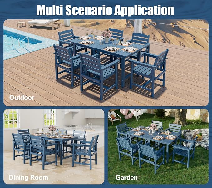 Anbuy Patio HDPE Dining Table Set, 7-Piece Outdoor Dining Table Sets, 2 in 1 - Image 7