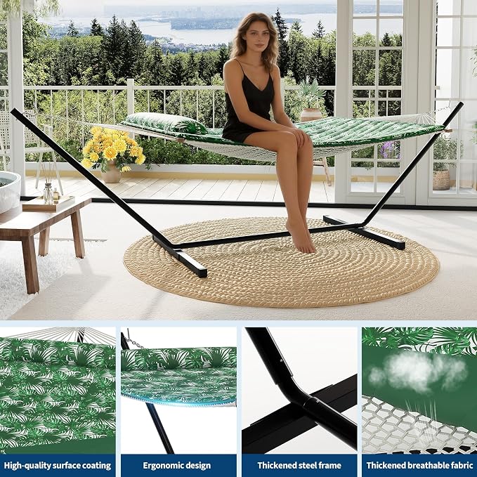 Double Hammock with Heavy-Duty Steel Stand, 2 Person Portable Hammock, 450LBS - Image 4