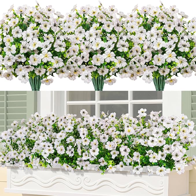 Bassion Artificial Flowers for Outdoors, 24 Bundles UV Resistant Fake Flowers by Bassion