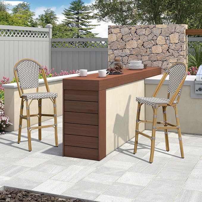 PURPLE LEAF French Counter Height Bar Stool Set of 4 25" Bamboo Print Finish - Image 3