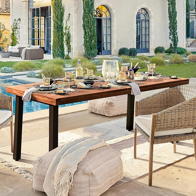 Devoko Home Acacia Wood Dining Table 6-Person Indoor Outdoor Table - Image 4