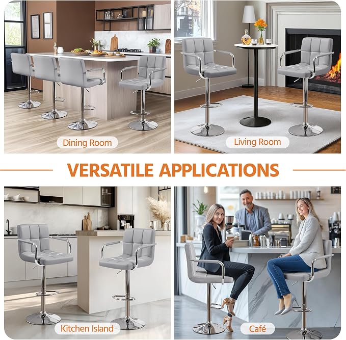 Yaheetech Bar Stools Set of 3, PU Leather Adjustable Barstools - Image 6
