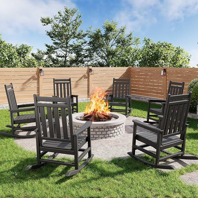 HDPE Rocking Chair Outdoor- Poly High Back Porch Rocker Chairs - Image 8