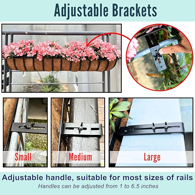 LaLaGreen Railing Planters Box Black Metal Large Rectangular Window Flower Box - Image 3