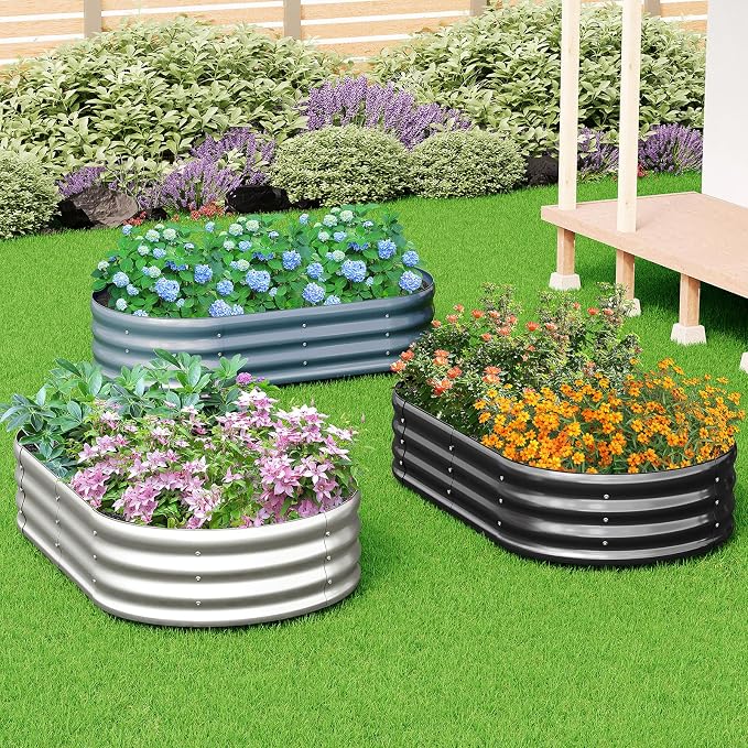 zizin 2 Pack Oval Galvanized Raised Garden Bed Kit 8x2x1ft Large Metal Planter - Image 7