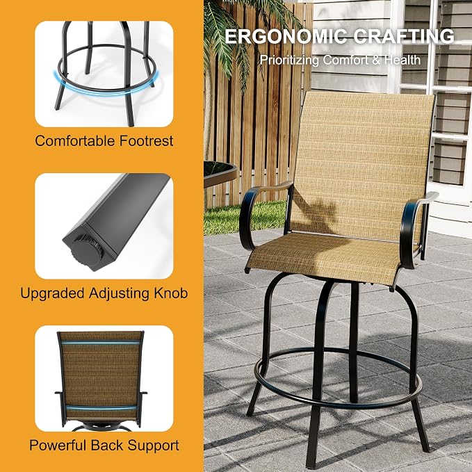 3 PCS Patio Swivel Bar Stools Set, 3 Piece Swivel Outdoor Table and Chairs Bar - Image 7