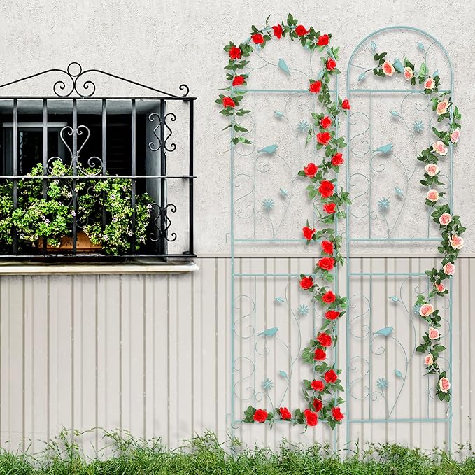 Metal Garden Trellis for Climbing Plants, 2 Pack 86.5" x 19.7" Green Plant - Image 6