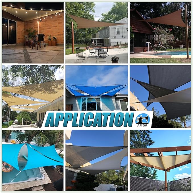 Amgo Custom Size 14' x 14' x 19.8' Sand Beige Right Triangle Sun Shade Sail - Image 6