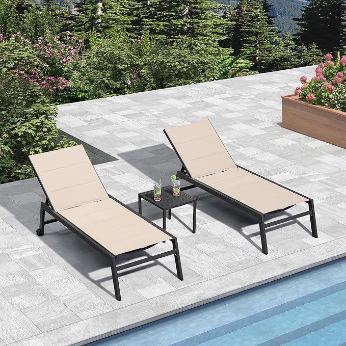 PURPLE LEAF Extra Large Outdoor Chaise Lounge 2 Pieces Aluminum Patio Lounge - Image 3