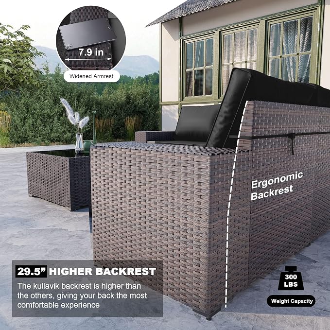 Kullavik 12 Pieces Outdoor Patio Furniture Set PE Wicker Rattan Sectional Sofa - Image 3