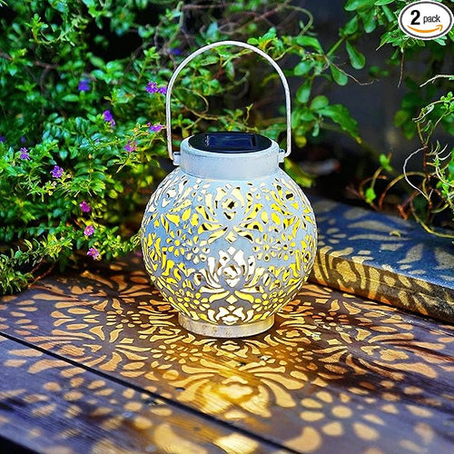 2 Pack Outdoor Solar Hanging Lantern Lights Metal LED Decorative Lamp by ExcMark