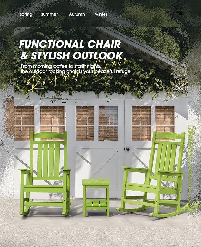KINGYES HDPE Outdoor Rocking Chair Set of 4, All-Weather Poly Patio Rocking - Image 4
