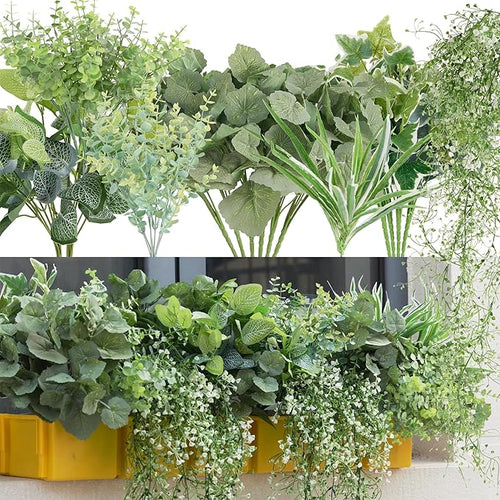 19Pcs Outdoor Artificial Boxwood UV Resistant Fake Stems Plants, Faux Plastic by Clycaloor