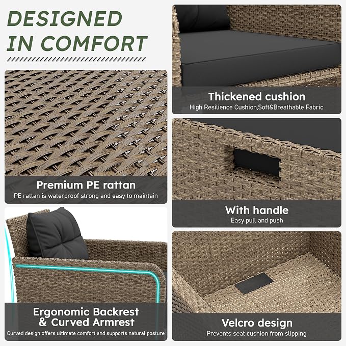 LHBcraft Balcony Furniture 5 Piece Patio Conversation Set, PE Wicker Rattan - Image 2