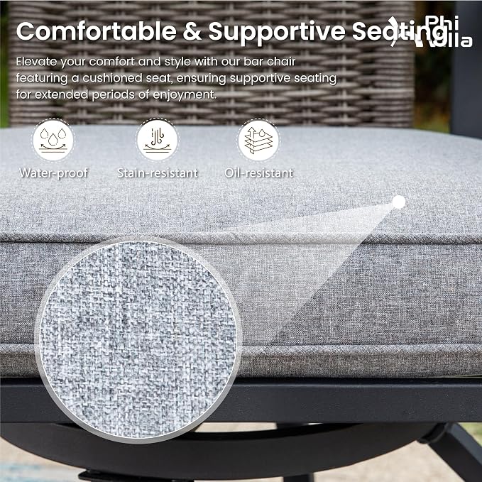 PHI VILLA Outdoor Swivel Bar Stools Set of 2 - Image 6
