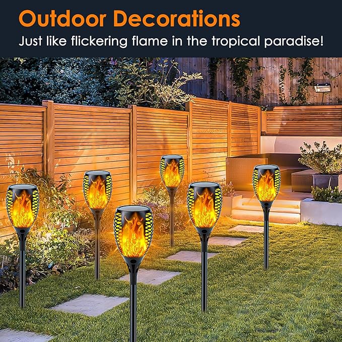 Upgraded Solar Lights Outdoor, 6 Pack Flickering Flame Solar Torch Lights - Image 2