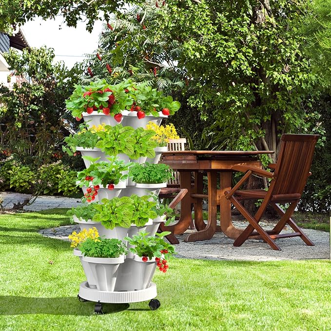 7 Tiered Strawberry Vertical Planter 2 Pack, Stackable Tower Garden Planter - Image 7