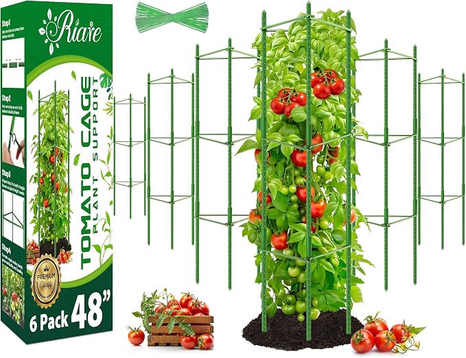 Riare 6 Pack 4 FT Tomato Cages for Garden- 48inches Heavy Duty Garden Stakes by Riare